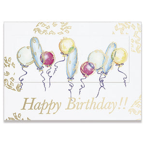 Birthday card with gold foil accented balloon design