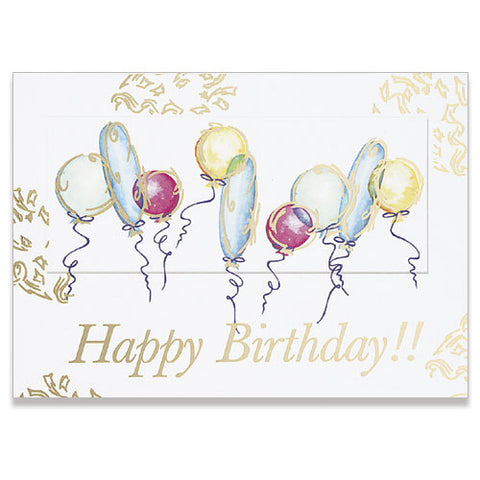 Birthday card with gold foil accented balloon design