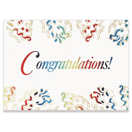 Congratulations greeting card with colorful streamer design