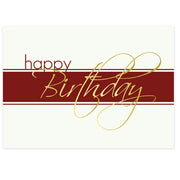 Birthday card with burgundy and gold foil design