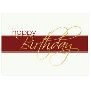 Birthday card with burgundy and gold foil design