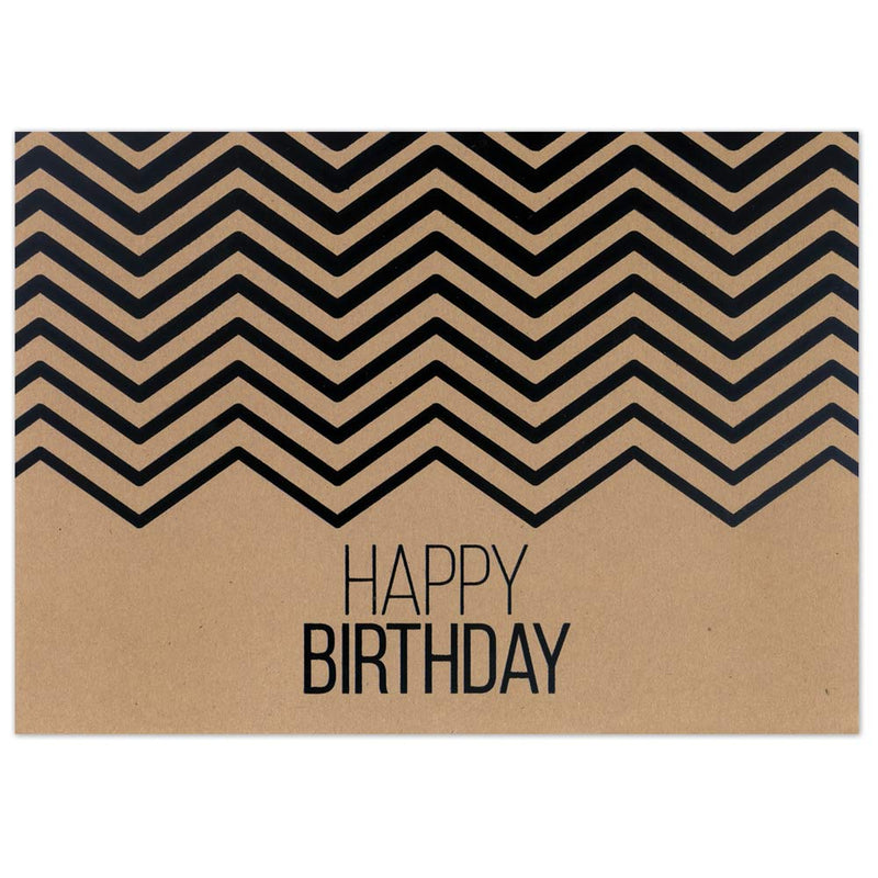 Recycled kraft birthday card with black foil chevron design