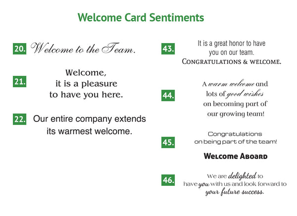 Welcome card sentiments