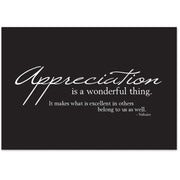 Black thank you card with quote from Volataire