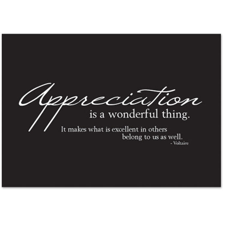 Black thank you card with quote from Volataire