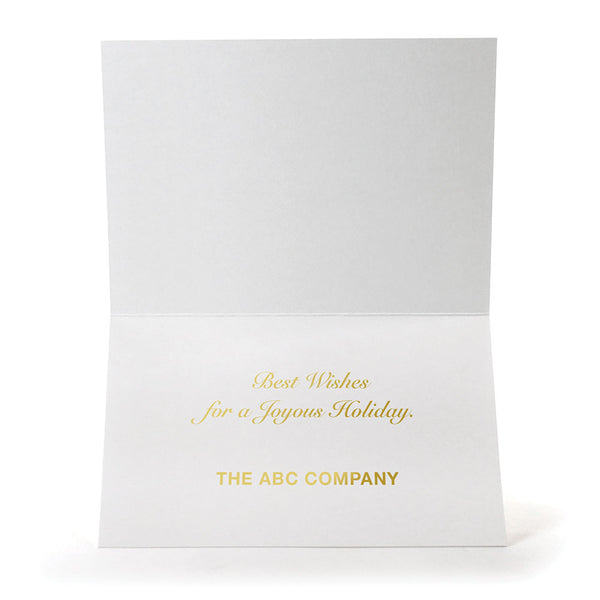 Sample holiday card sentiment and logo imprint in gold foil