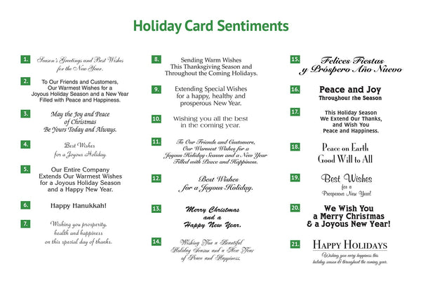 Business holiday card sentiment options.