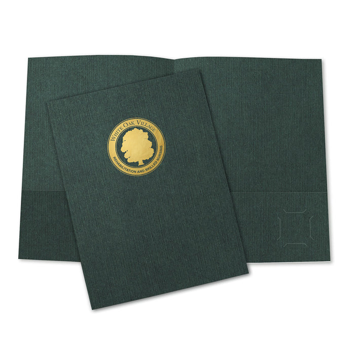 Green Linen 9x12 Presentation Folder - Foil Stamped